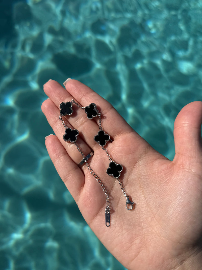 Black Silver Clover Bracelet