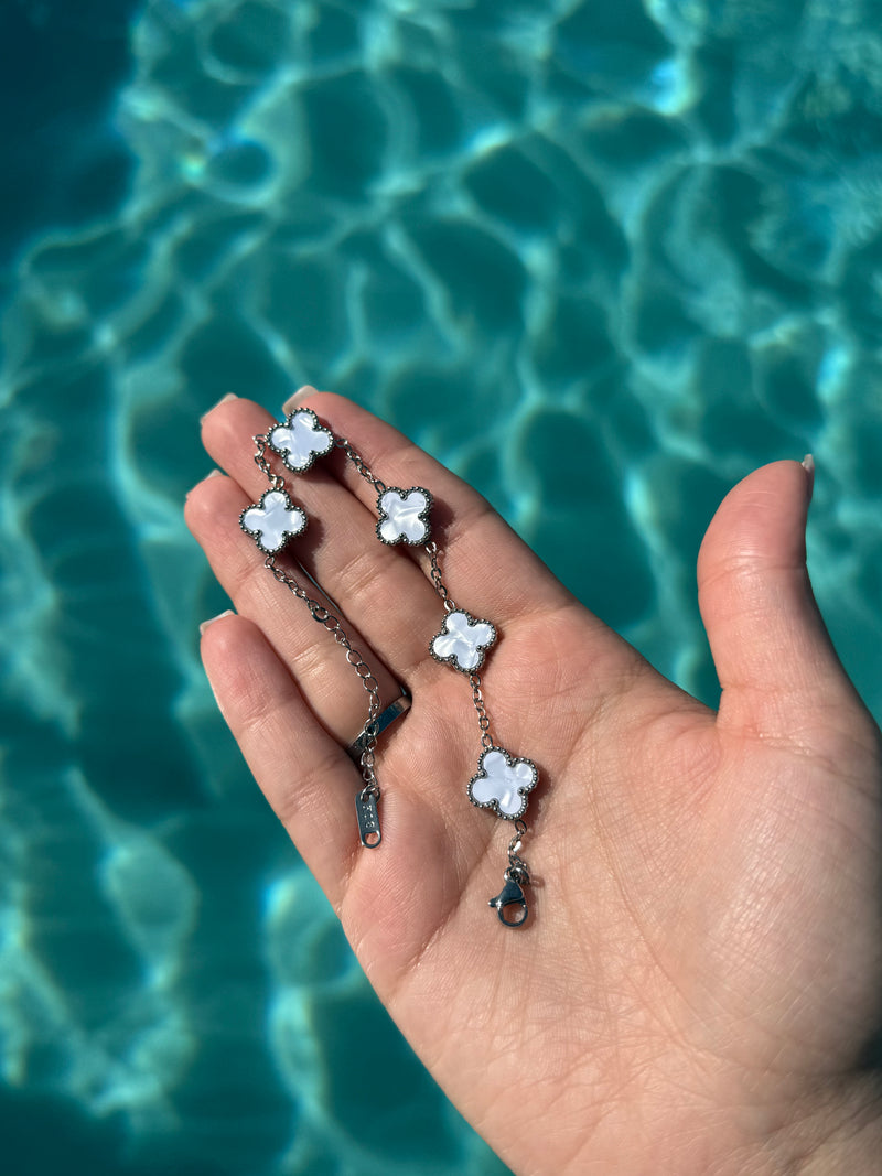 White Silver Clover Bracelet