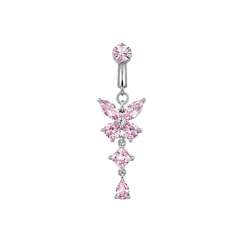 Pink Butterfly Clip On Belly Ring