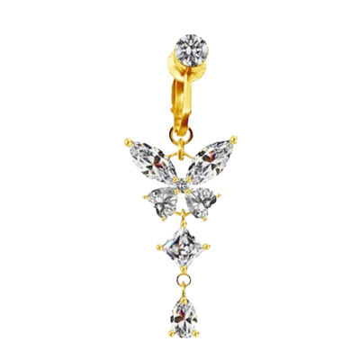Gold Butterfly Clip On Belly Ring