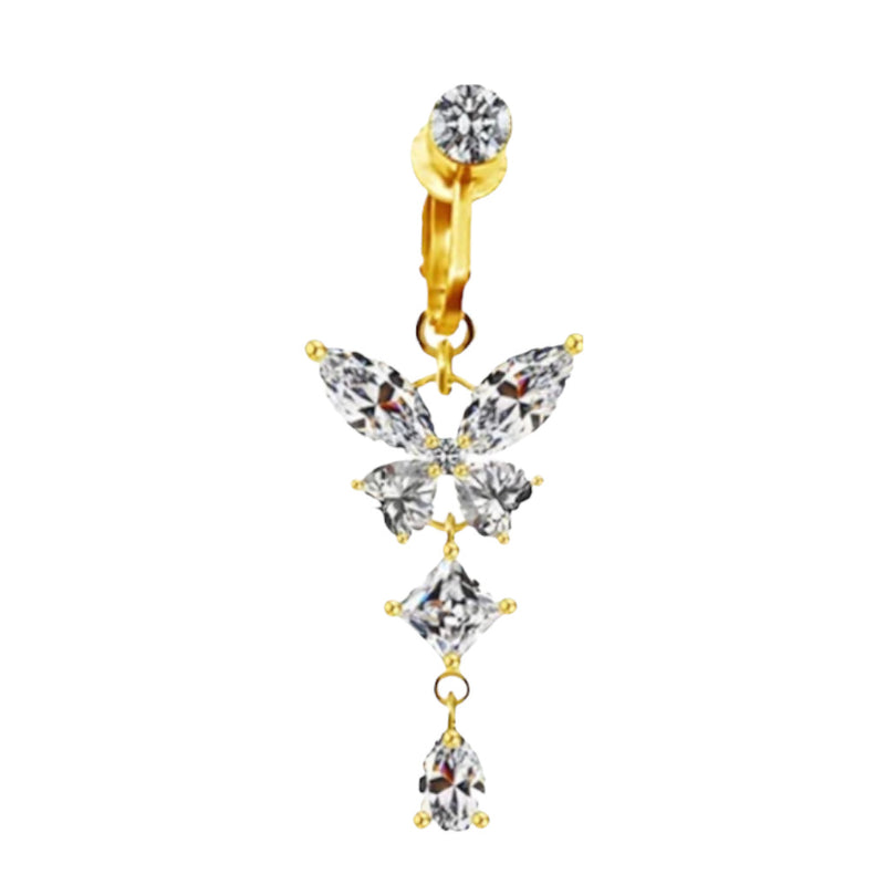 Gold Butterfly Clip On Belly Ring