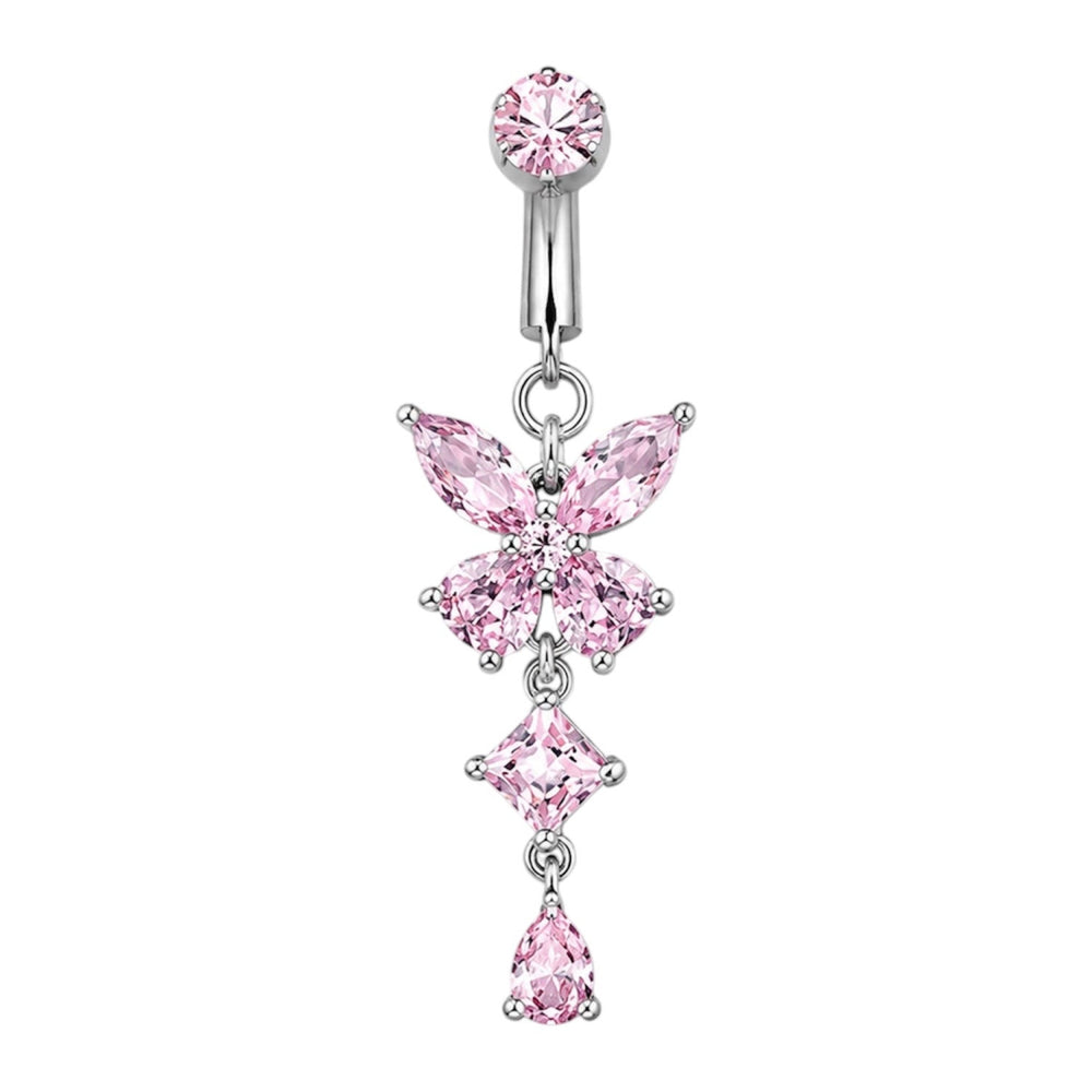 Pink Butterfly Clip On Belly Ring