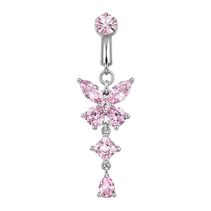Pink Butterfly Clip On Belly Ring