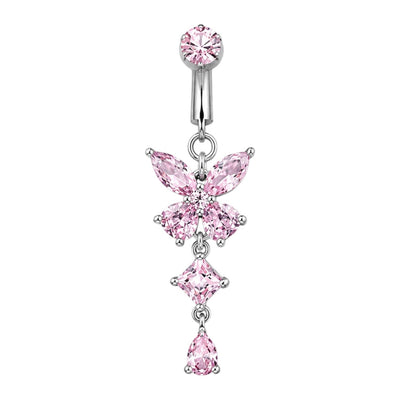 Pink Butterfly Clip On Belly Ring