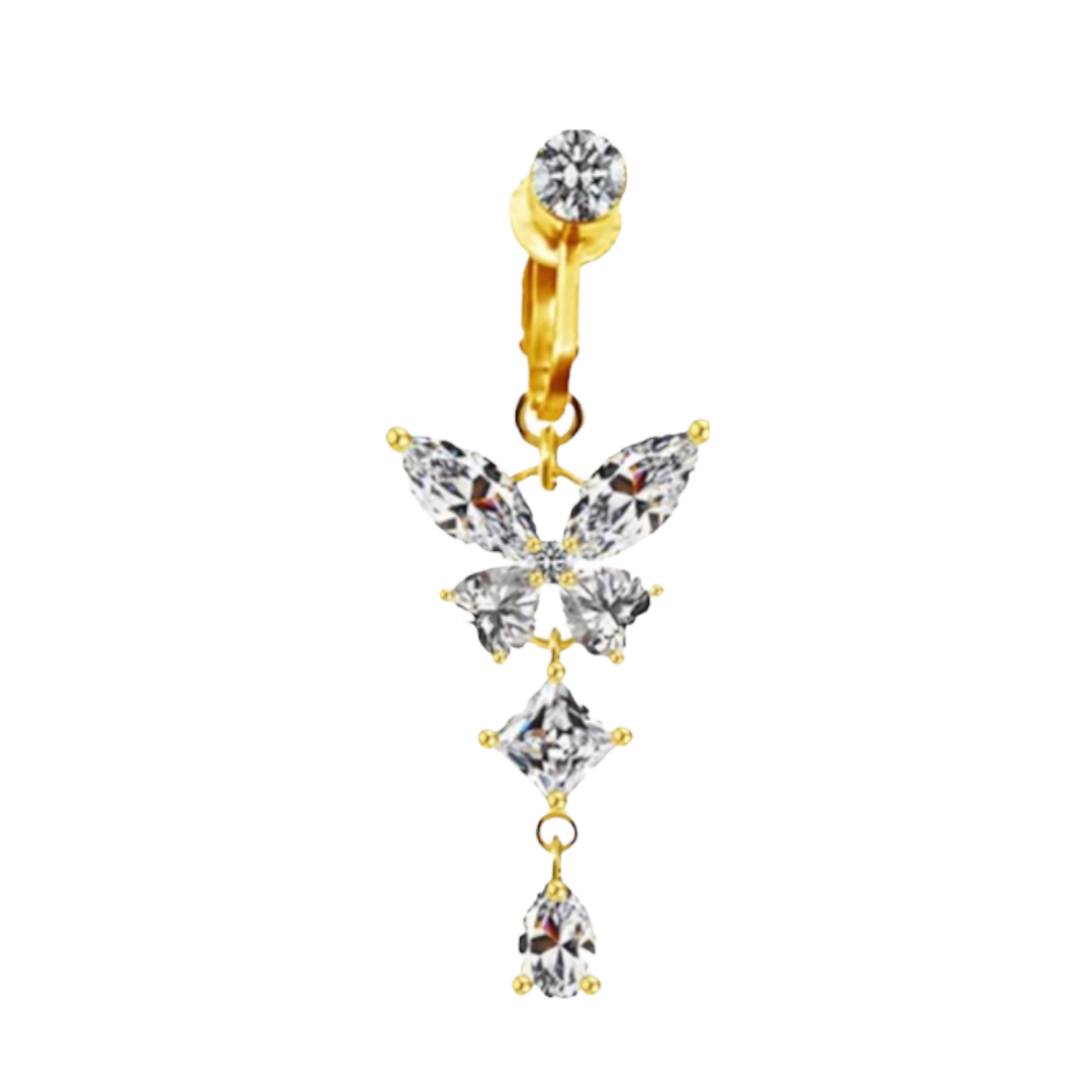 Gold Butterfly Clip On Belly Ring