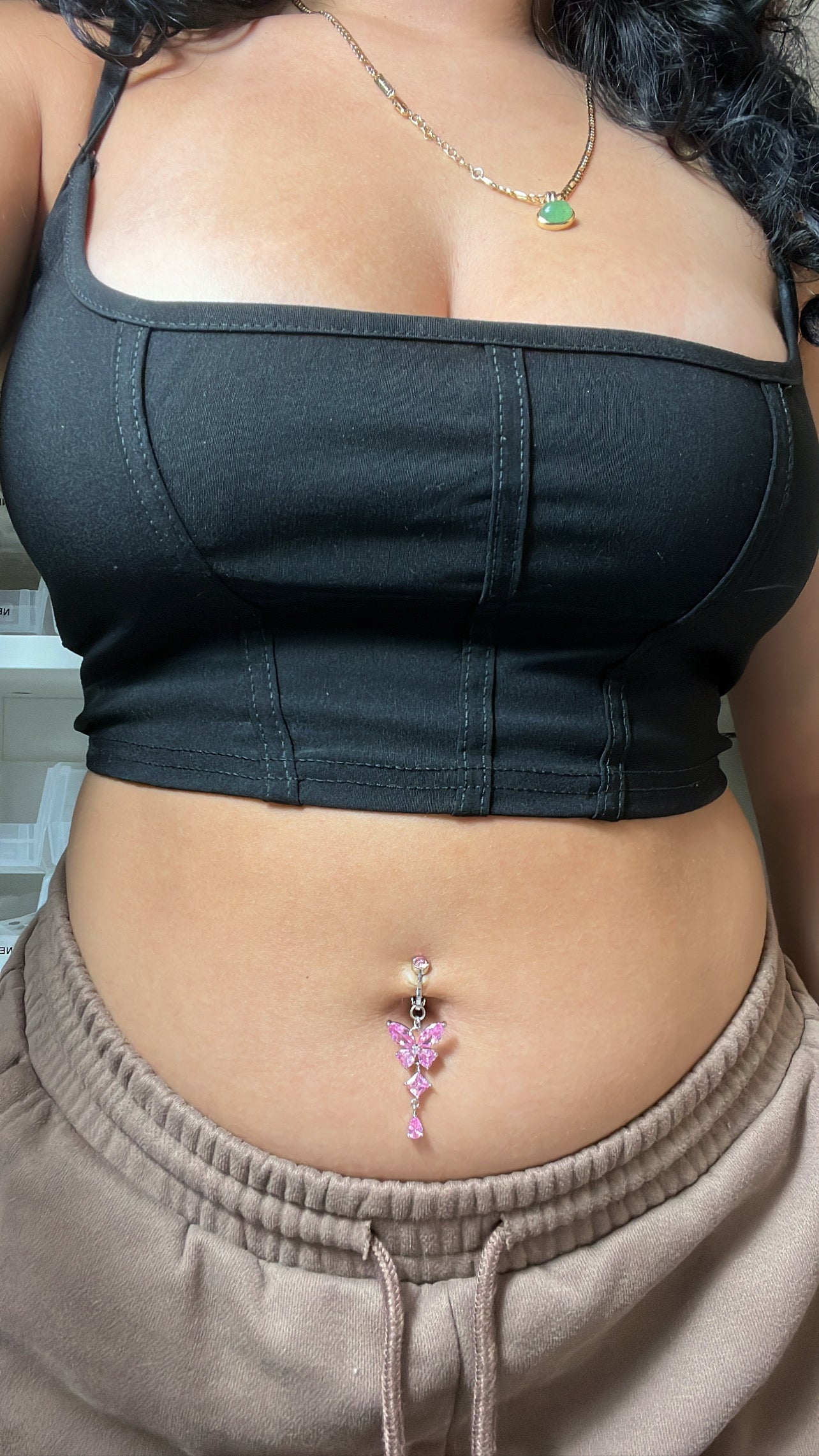 Pink Butterfly Clip On Belly Ring